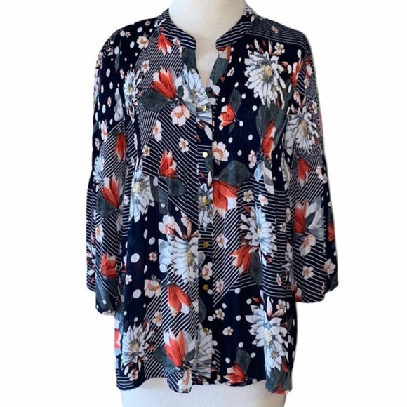 Spense Tops - ✨2/$15 Spense Medium Black sheer floral blouse